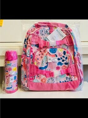 Pottery Barn Kids Mackenzie Pink Sasha’s Garden large backpack+17oz water bottle